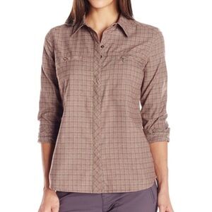 Royal Robbins Plaid Flannel Button Down Shirt Laurel Large Performance Pockets